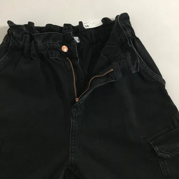 ZARA High Waist Baggy Fit Paper Bag Carrot Leg Ankle Rigid Black Womens 6 - Picture 13 of 16